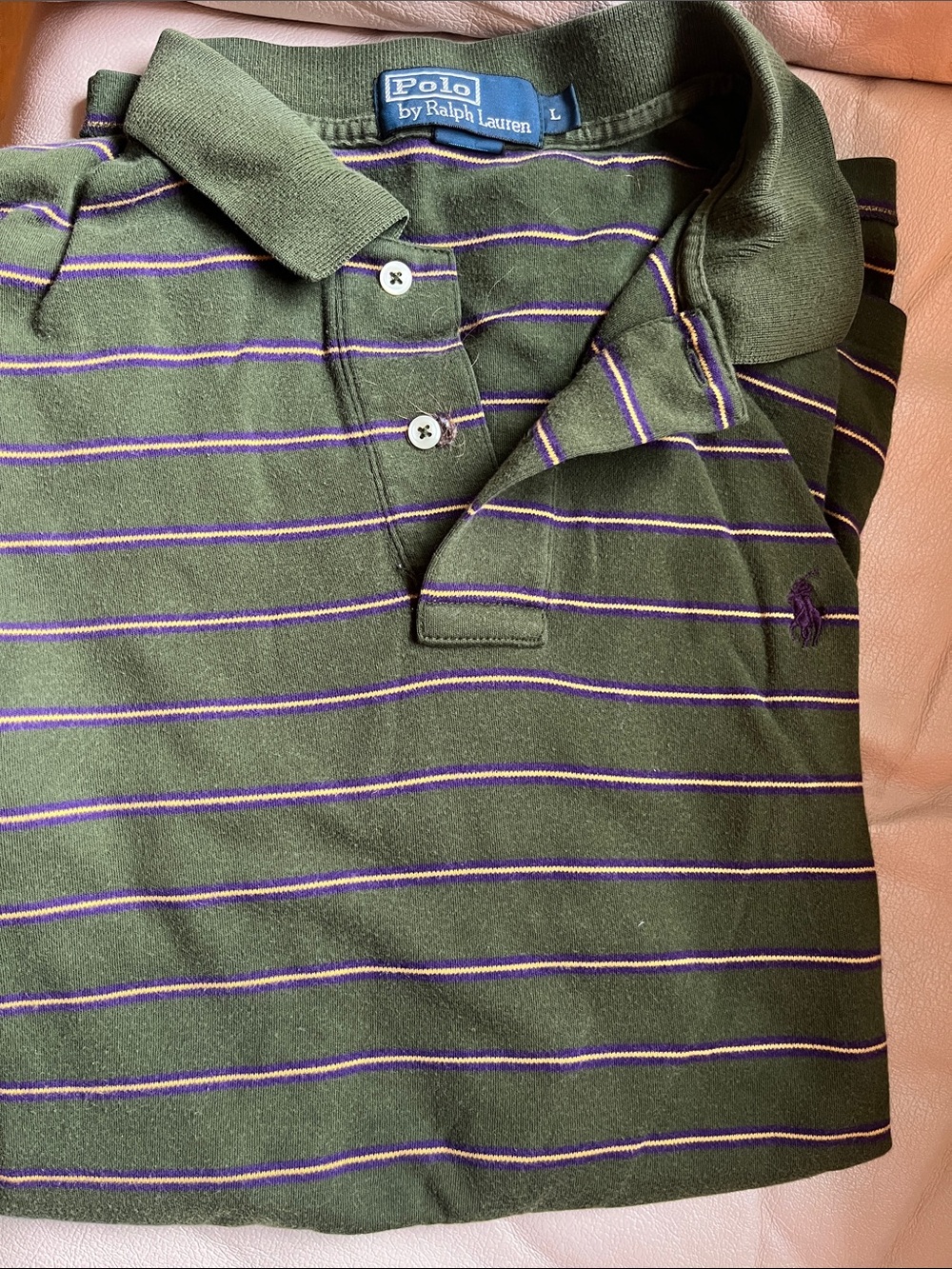 Polo by Ralph Lauren Olive Green Polo with Purple & Cream Stripes